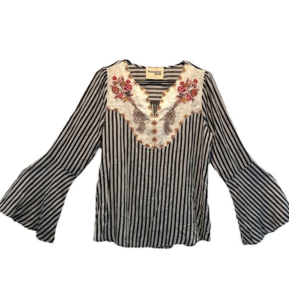 Savanna Jane Striped Straight Shooter Blouse size Small - Picture 7 of 8